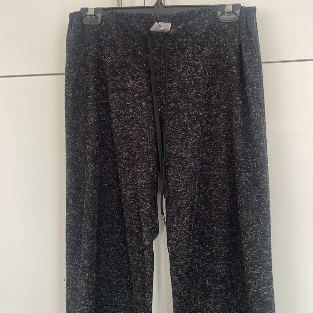 Urban Planet Fuzzy Wide Leg Lounge Pants Cozy Heather Black White Speckled L